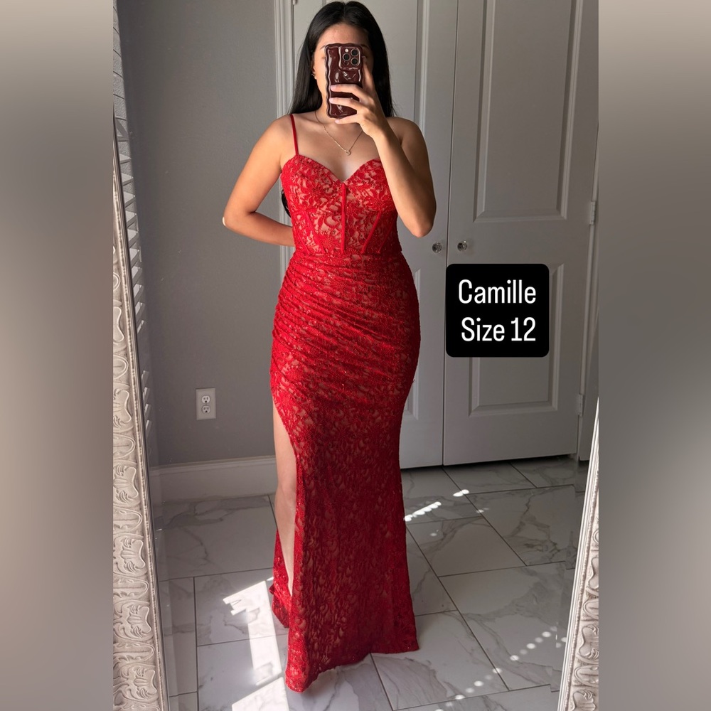Camille La Vie Red Lace Maxi Dress